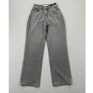 Abercrombie & Fitch High Rise Loose Jeans Womens 25 Curve Love Gray Studded NWT